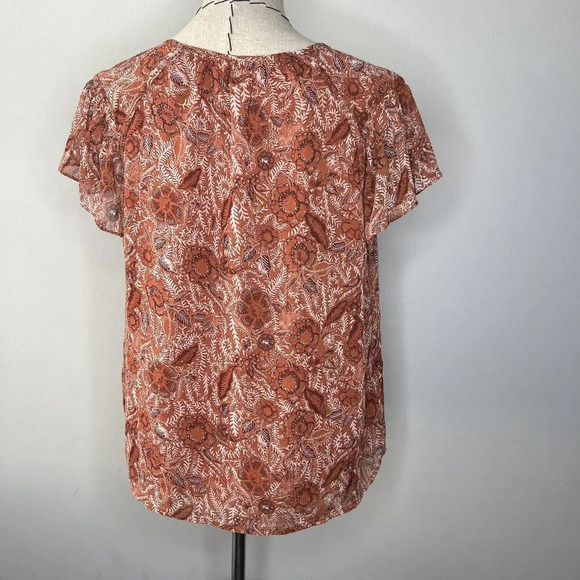 Joie Floral Rustic Orange Blouse Sz M Metallic Accent Threading Flowy Boho - Picture 5 of 9